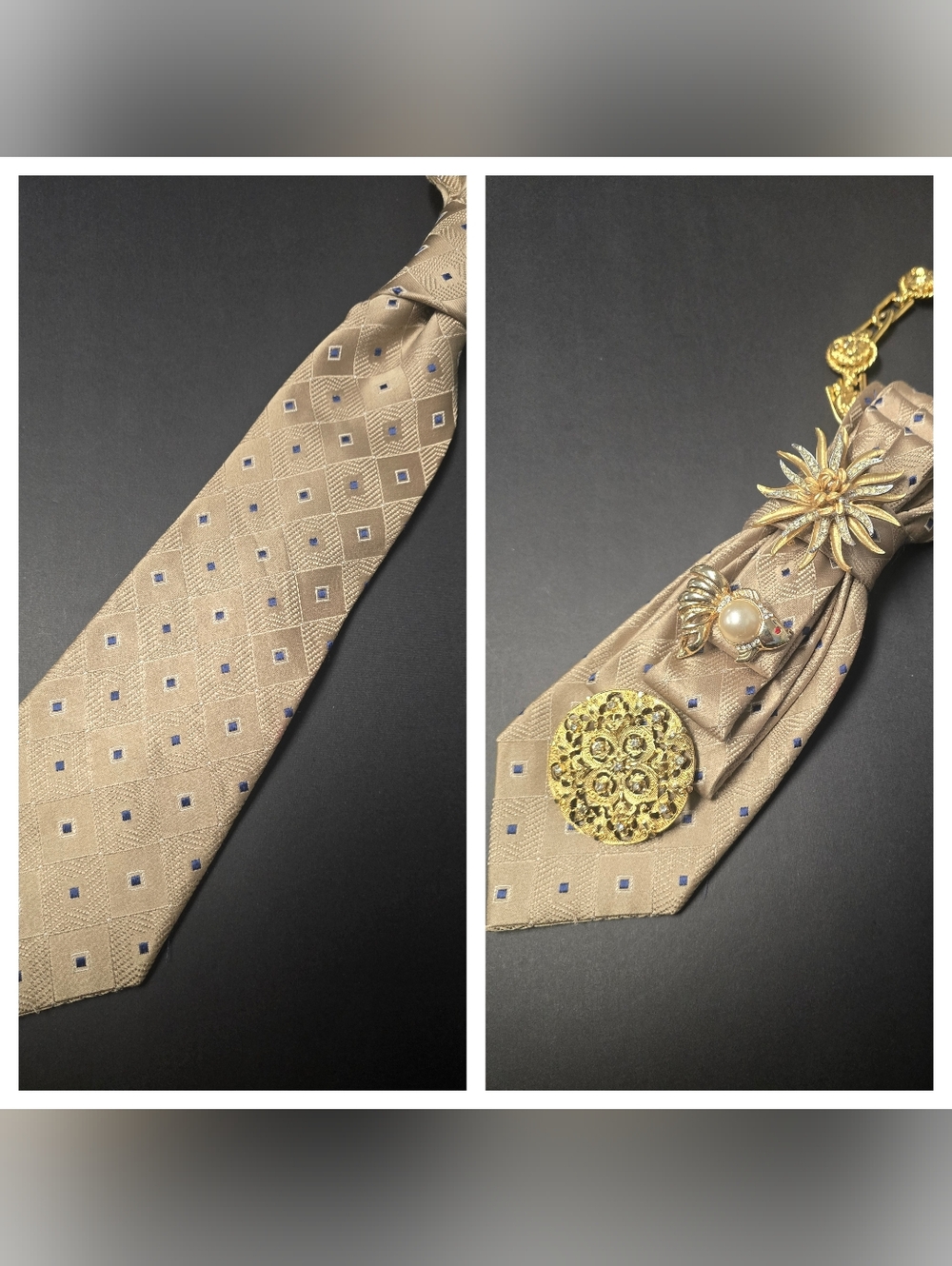 Michael Kors Gold and Blue Patterned Tie (Jewelry Is Not Included)